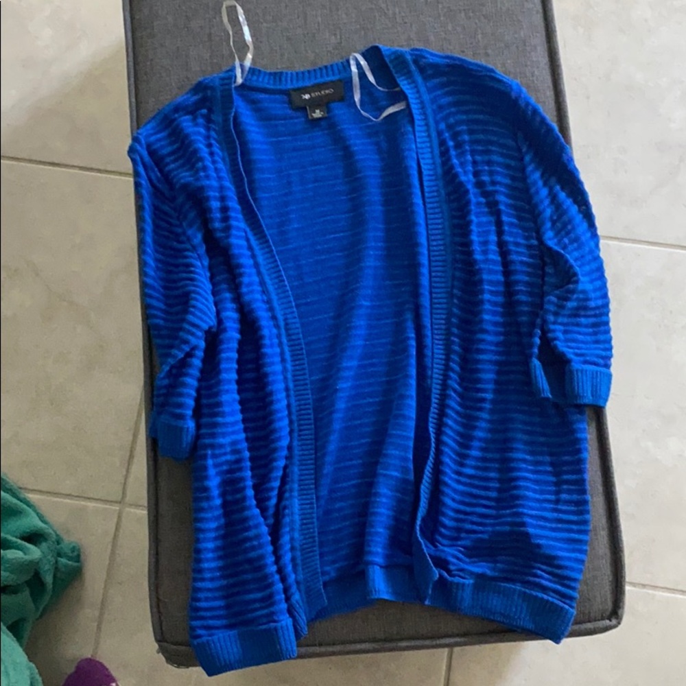 3/4 length sleeve blue cardigan